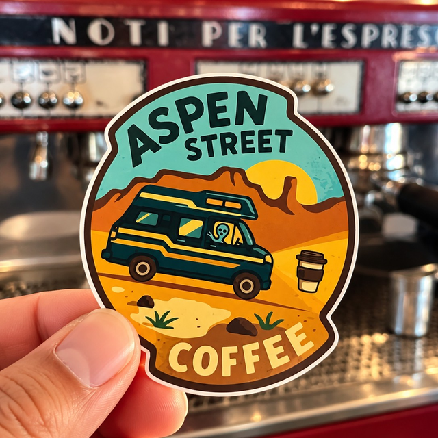 Aspen Street Coffee – Desert Road Trip Sticker.
